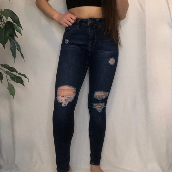 Ripped Skinny Dark Wash Jeans - Picture 6 of 10